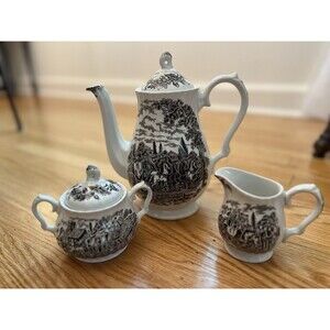 Myott Royal Mail Antique Staffordshire Ironstone Coffee Tea Pot Sugar & Creamer